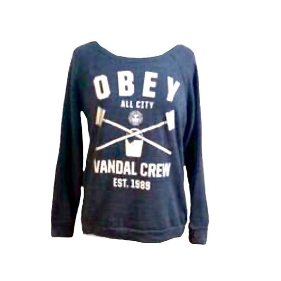 OBEY “Vandal Crew” Sweatshirt Navy, Casual, Urban, Grunge, Punk, S - Picture 2 of 6